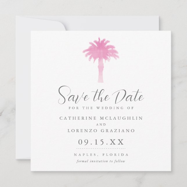 Save The Date Aquarelle Serene Palm Tree | Enregistrer la date (Devant)