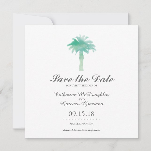 Save The Date Aquarelle Serene Palm Tree | Enregistrer la date (Devant)