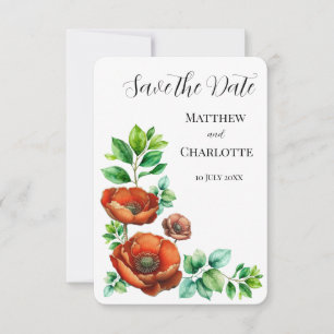 Save The Date Aquarelle Sublime Rouge Poppies en style Vintage