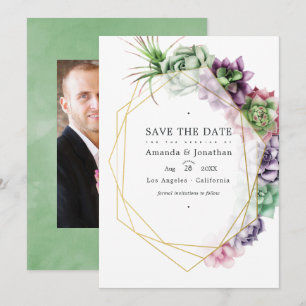 Save The Date Aquarelle Succulente photo Mariage géométrique