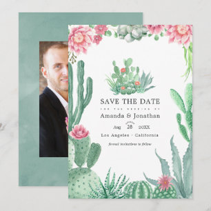 Save The Date Aquarelle Succulents Photo Mariage