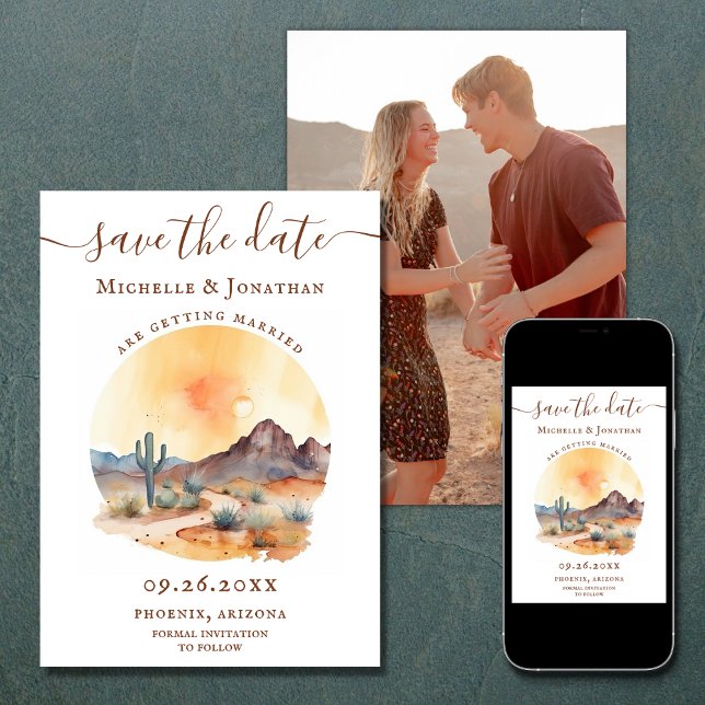 Save The Date Aquarelle Sud-Ouest Désert Mariage PHOTO (Printed and Digital - Watercolor Southwestern Desert PHOTO Wedding Save The Date)