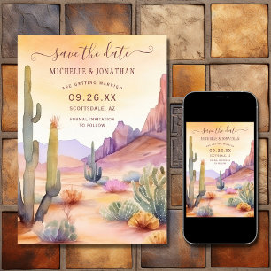 Save The Date Aquarelle sud-ouest du désert et Mariage de Cactus