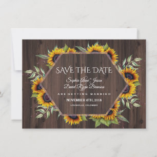 Save The Date Aquarelle Sunflowers Mariage géométrique en bois
