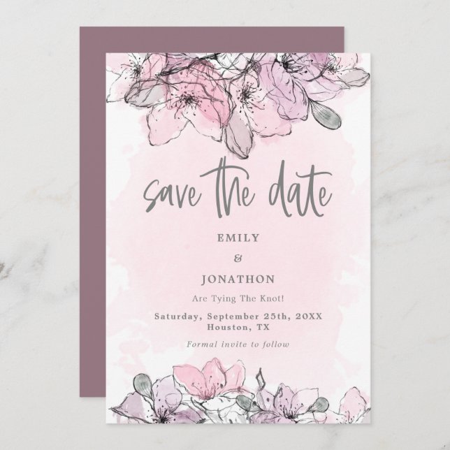 Save The Date Aquarelle translucide Fleurs baies Enregistrer La  (Devant / Derrière)