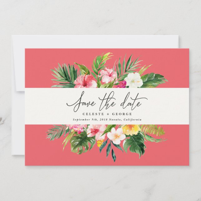 Save The Date Aquarelle tropicale florale enregistrer la date (Devant)