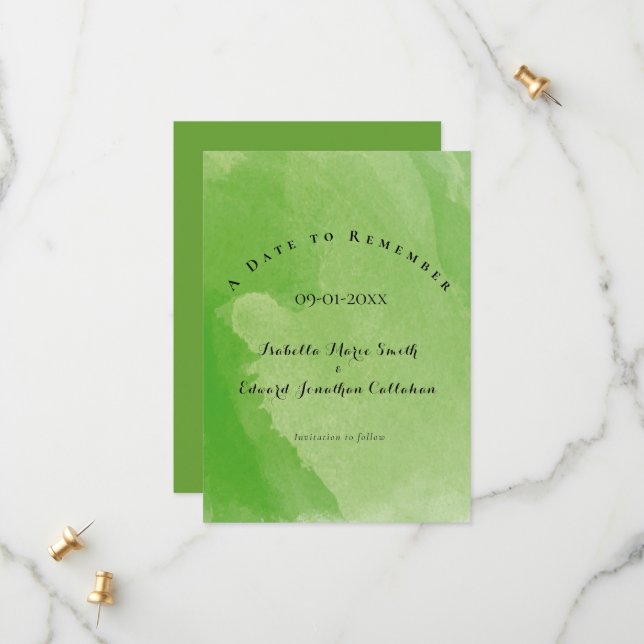 Save The Date Aquarelle tropicale Mariage vert Monstera Feuilles (Devant/Arrière en situation)
