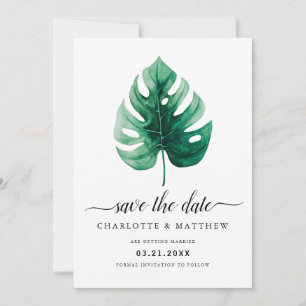 Save The Date Aquarelle tropicale moderne Vert Monstère Feuille