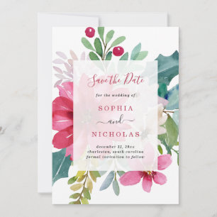 Save The Date Aquarelle vacances Floral   Mariage de Noël