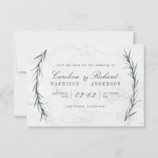 Save The Date Aquarelle Verdure & Marbre blanc Enregistrer La Da