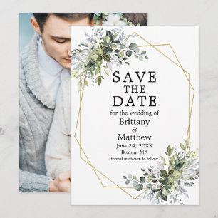 Save The Date Aquarelle vert Dusty Blue Geo photo cadre