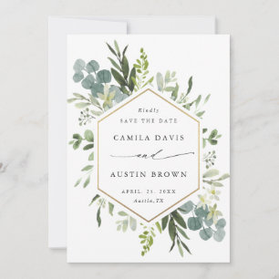 Save The Date Aquarelle Vert or Hexagon Mariage Photo