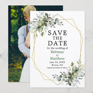 Save The Date Aquarelle verte Gold Geo Cadre photo vert