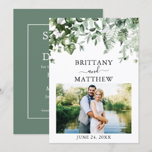 Save The Date Aquarelle verte Vivy Ferns Sage Green Photo