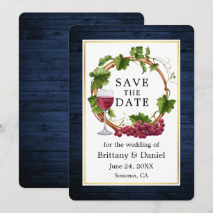 Save The Date Aquarelle Vignes Vignes Wreath Blue Wood