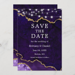 Save The Date Aquarelle violet or marbre Agate Géode Lumières