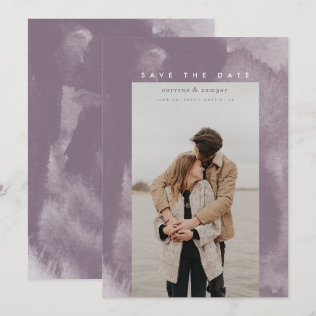 Save The Date Aquarelle violette Boho Enregistrer la date (Devant / Derrière)