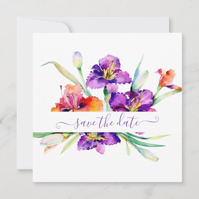 Save The Date Aquarelle violette Iris personnalisée (Devant)