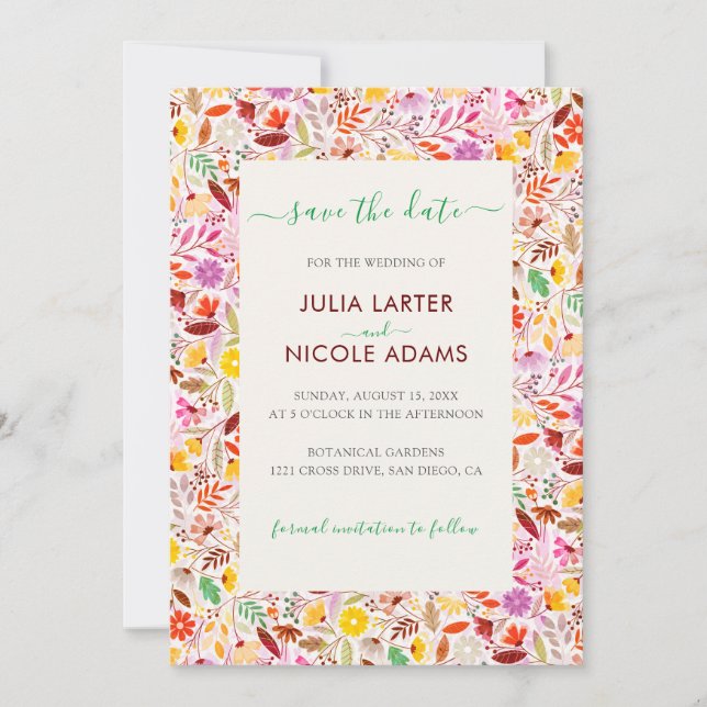 Save The Date Aquarelles vives Fleurs de tulipe d'été Mariage (Devant)
