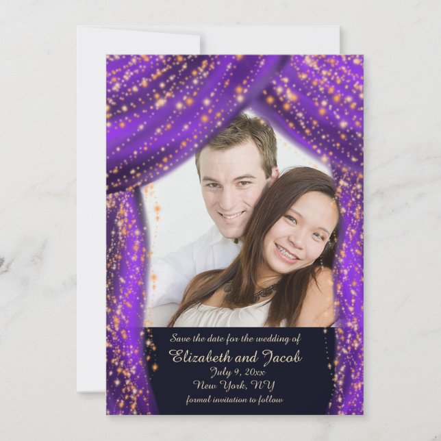 Save The Date Arabian Nights Purple & Gold Photo Enregistrer la  (Devant)