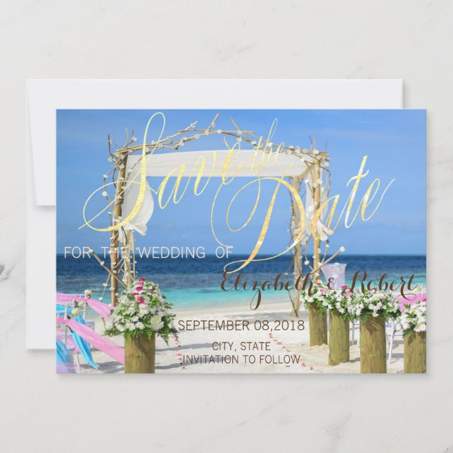 Save The Date Arbor floral de mariage à la plage Sauvegarder la  (Devant)