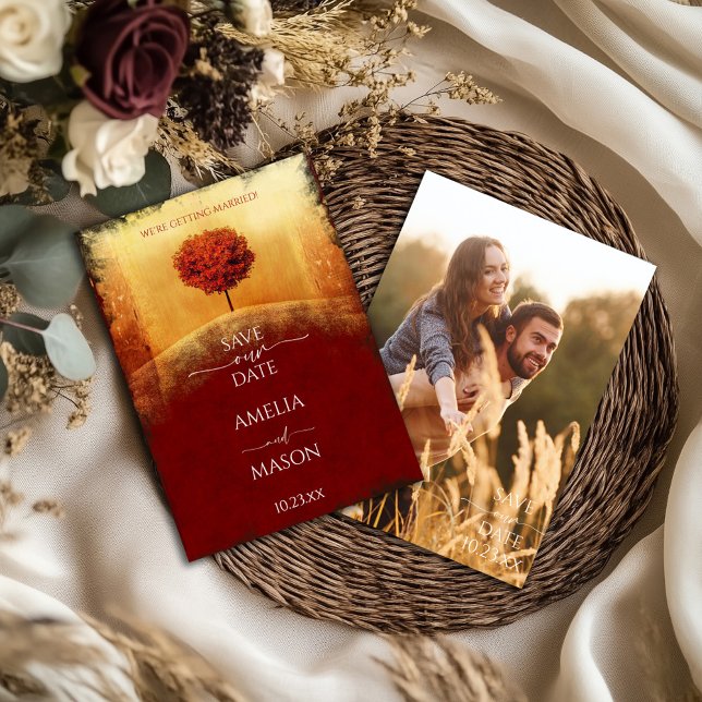 Save The Date Arbre d'automne de photo Enregistrer la date (Photo Autumn Save our Date Card)