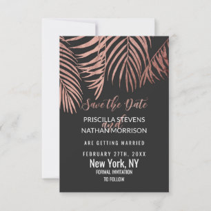 Save The Date Arbre de palmier rose Gold Frances Noir moderne