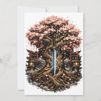 Save The Date Arbre Sakura Japonais & Katana Art Fantastique