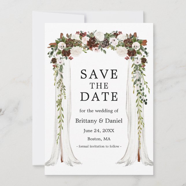 Save The Date Arc à canopée mariage aquarelle Boho Floral (Devant)