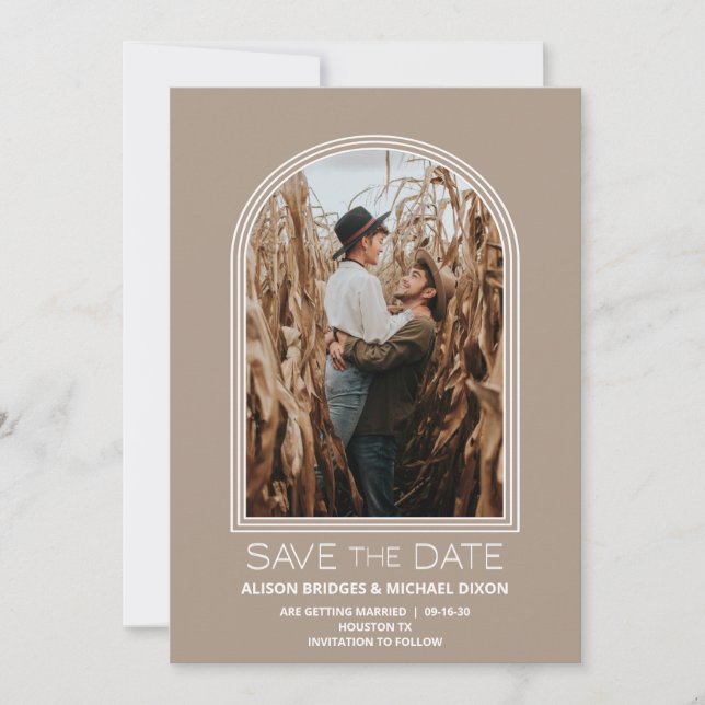 Save The Date Arc beige moderne mariage photo Enregistrer la dat (Devant)
