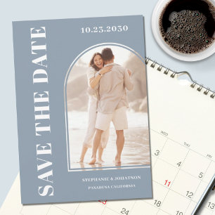 Save The Date Arc Bleu Dusty Moderne Photo Enregistrer La Date