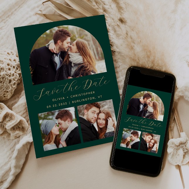 Save The Date Arc Boho 3-Photo minimum Emerald Green Gold (Créateur téléchargé)