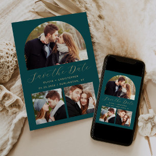Save The Date Arc Boho 3-Photo minimum Turquoise Or bleu