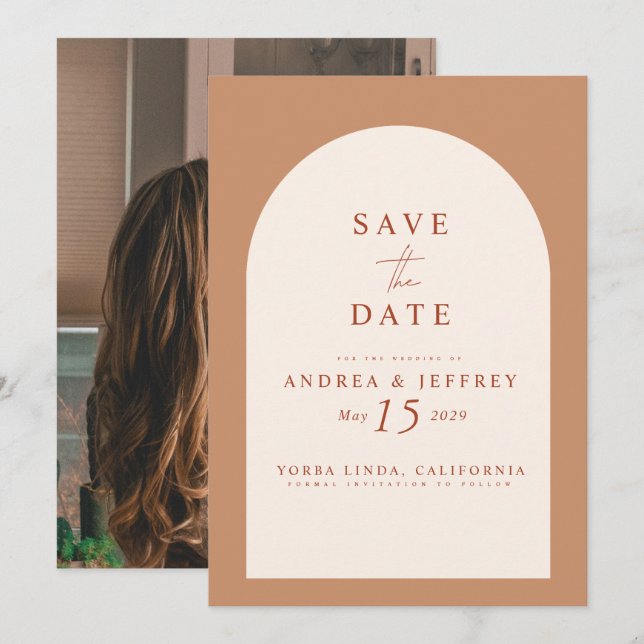 Save The Date Arc De Caramel Moderne Photo Mariage Enregistrer L (Devant / Derrière)