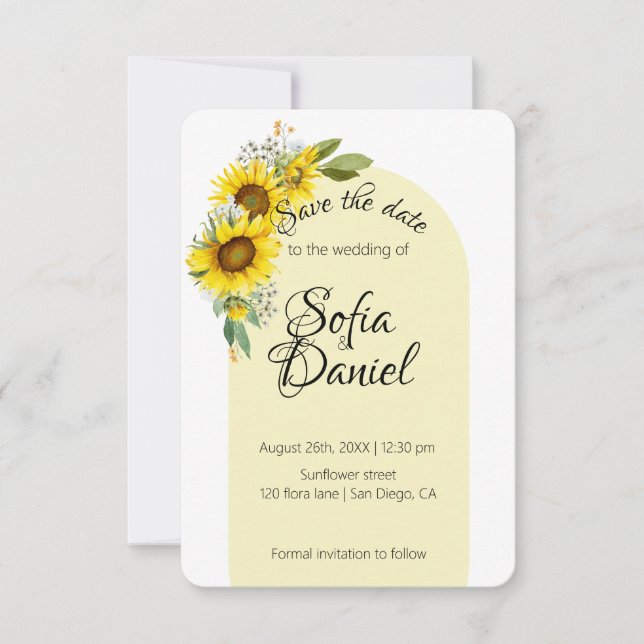 Save The Date Arc de marguerite blanc de tournesol élégant photo (Devant)