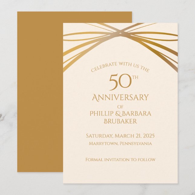 Save The Date Arc d'or 50e anniversaire du Mariage Enregistrer l (Devant / Derrière)