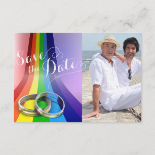 Save The Date Arc-en-ciel gris et anneaux Mariage Enregistrer la