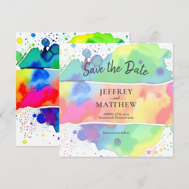 Save The Date Arc en ciel LGBT Gay Lesbian Aquarelle Enregistrer (Devant / Derrière)
