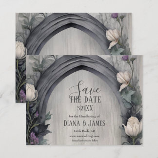 Save The Date Arc floral blanc gothique Pagan