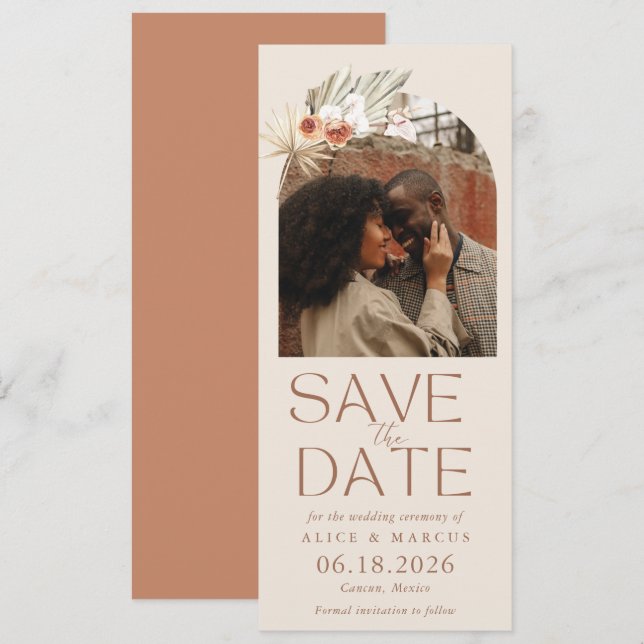 Save The Date Arc Floral Boho Photo Mariage Enregistrer La Date (Devant / Derrière)