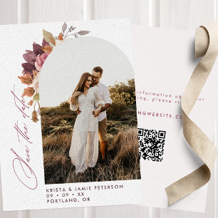Save The Date Arc floral d'automne photo Code QR Mariage