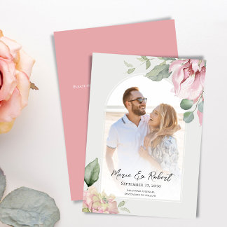 Save The Date Arc floral élégant de mariage rose tendre