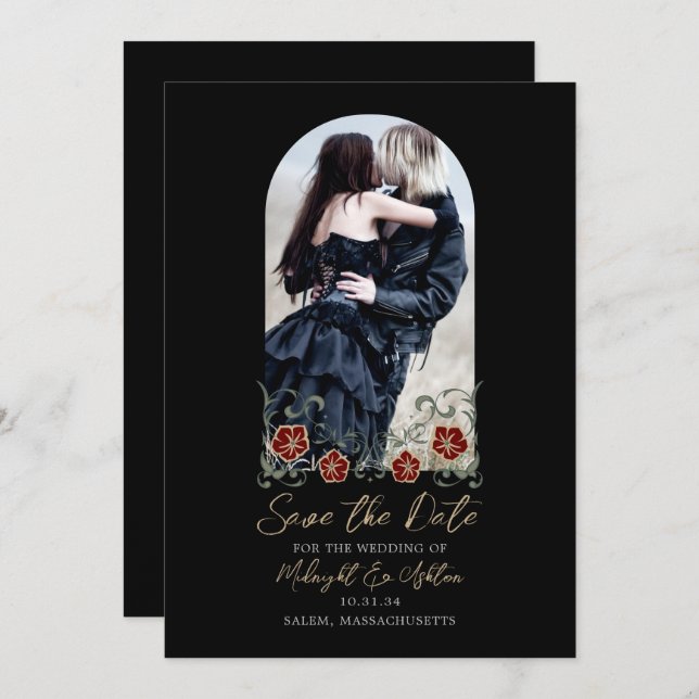 Save The Date Arc Gothique Photo Noir Mariage Enregistrer La Dat (Devant / Derrière)