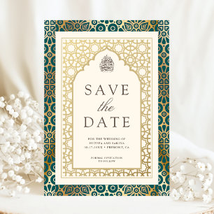 Save The Date Arc islamique musulman sarcelle et ivoire pour mar