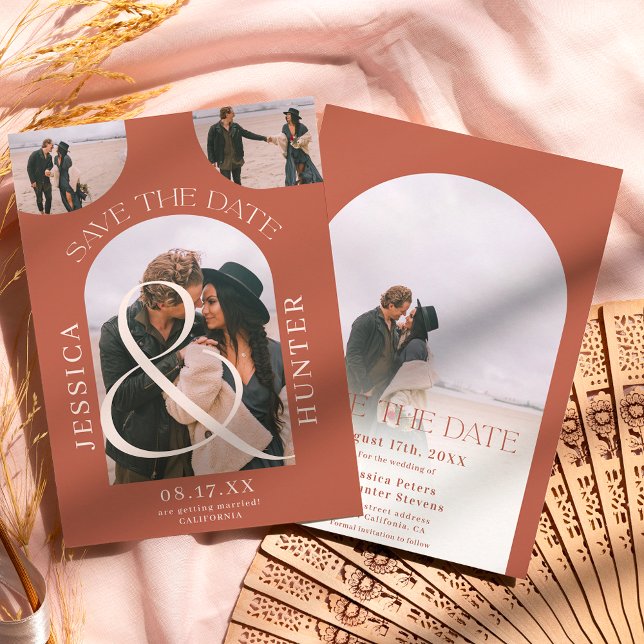 Save The Date Arc moderne Boho 4 photos mariage terre cuite (Créateur téléchargé)