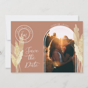 Save The Date Arc moderne BOHO Pampas Grass Simple Cuivre Photo
