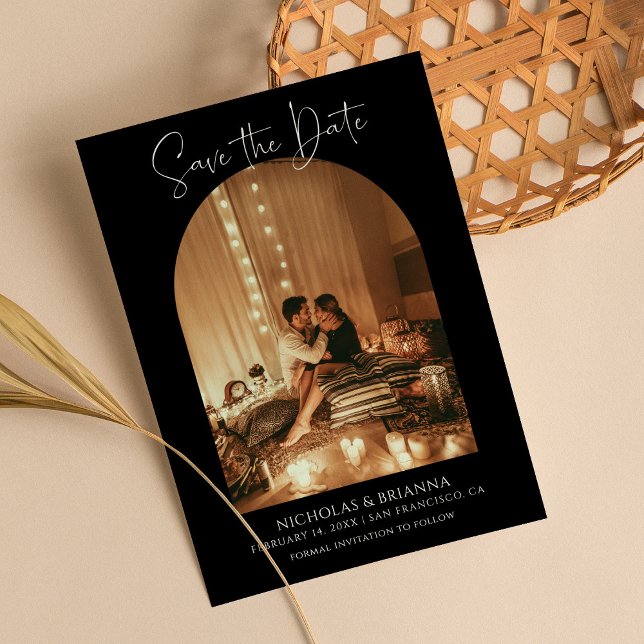 Save The Date Arc moderne élégant Photo Black White Boho Mariage (Créateur téléchargé)