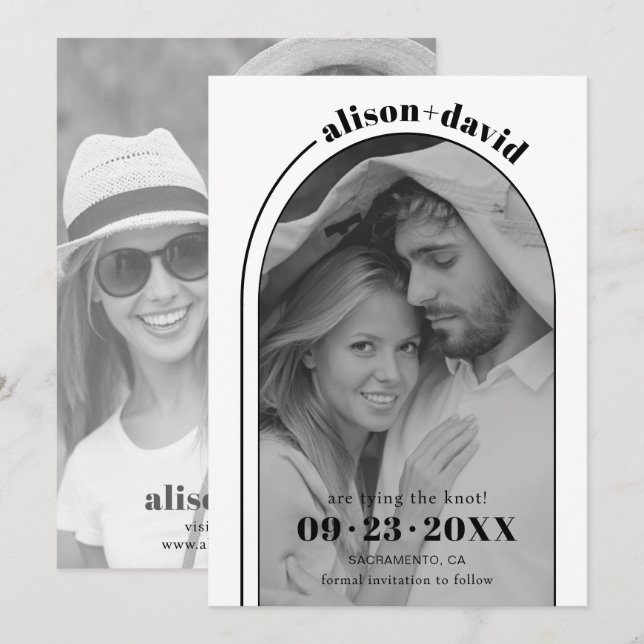 Save The Date Arc noir moderne et mariage photo (Devant / Derrière)