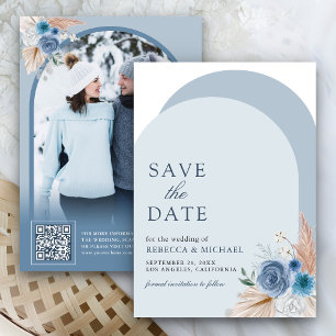 Save The Date Arch en Pampas Bohème Fleurie Bleu Poussiéreux Cod