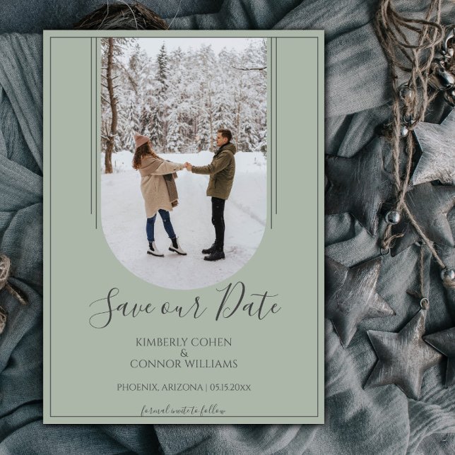 Save The Date Arche Bohème Photo Enregistrer la Date | Vert Saug (Sage Green Arch Photo Save the Date)